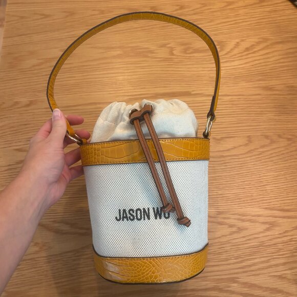 Jason Wu ✨ Canvas Leather Bucket Shoulder Bag w/ Removable Strap - Picture 1 of 1